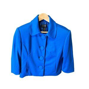 Donna Moore Blue Half Sleeve Collared Button Up Cropped Coat SZ SP